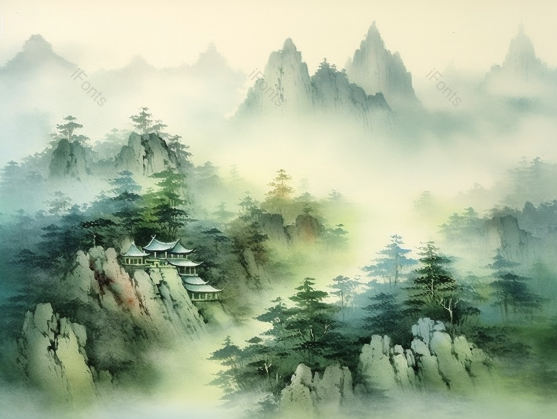 小暑高山树林水墨画壮观背景,插画/手绘图,插画/手绘图库,插画/手绘图下载,插画/手绘